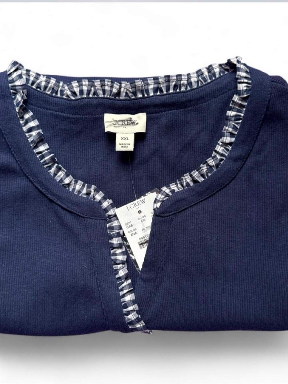 J.Crew Factory Ruffle Trim Ribbed Tank Top Navy XXL NWT - Picture 5 of 5